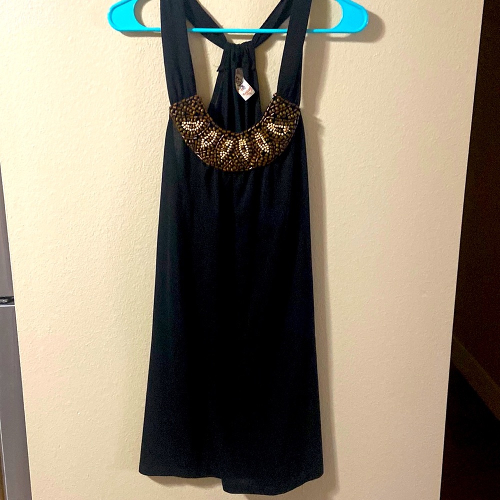 Large black soft T-shirt dress with beading
